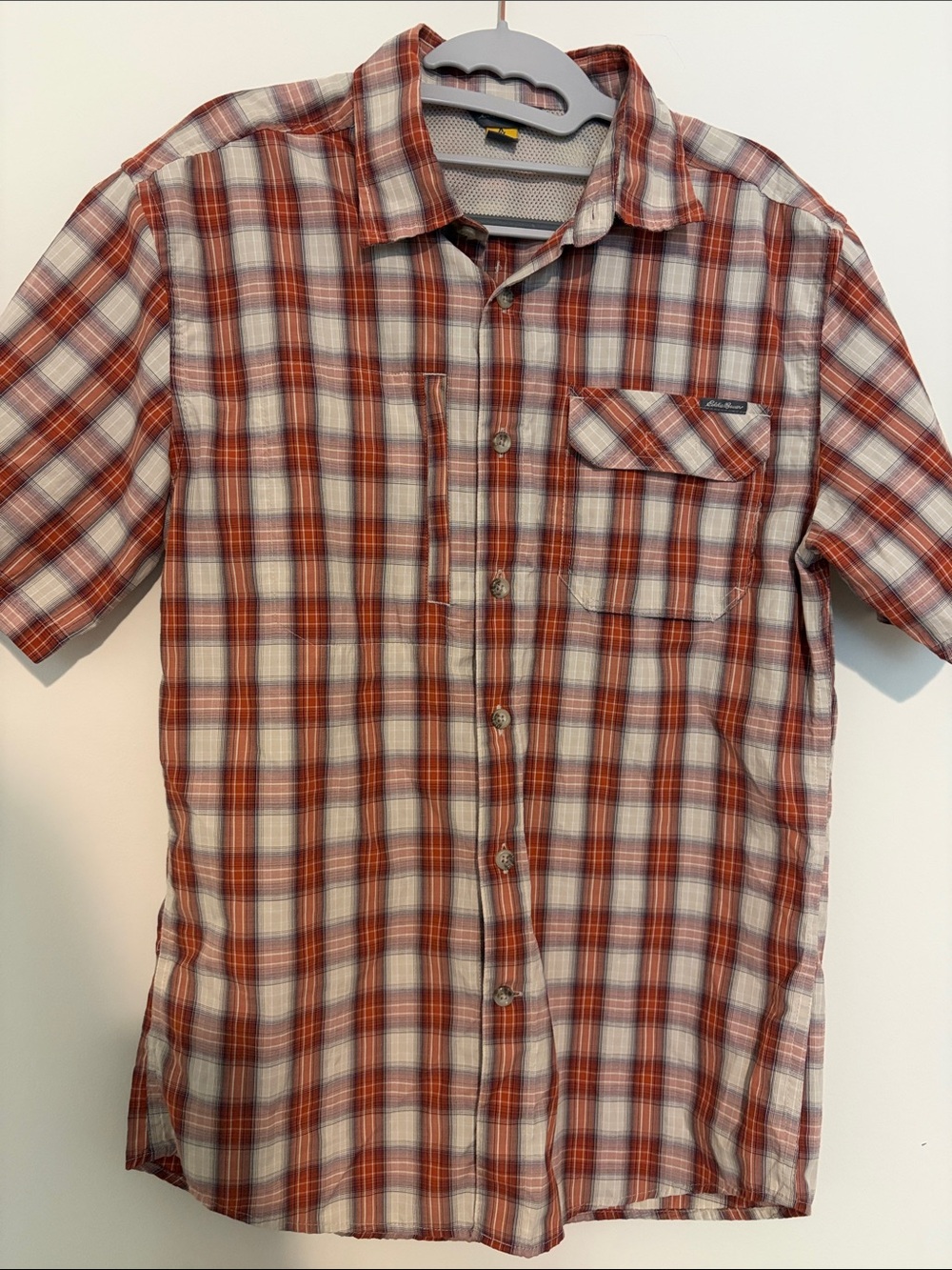 Eddie Bauer Men's Short-Sleeve Plaid Button-Down Shirt - Rust & White